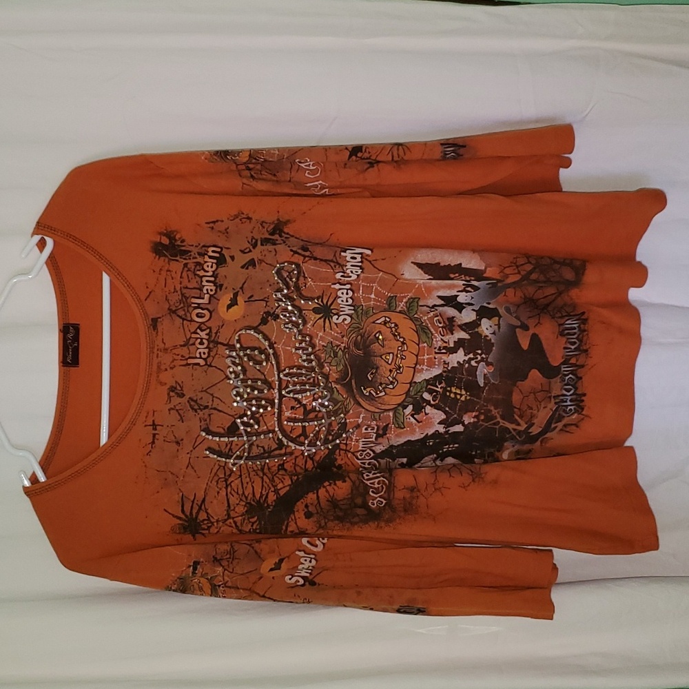 Vintage y2k Sparkly Bedazzled Halloween 3/4 Sleeve Top